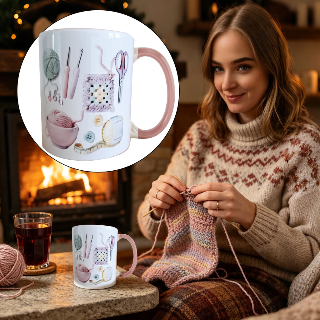 330ml Novelty Ceramic Coffee Mug Crochet Desk Decor Drinking Cup for Women, Adults, Yarn Lovers Home, Office, School, Tea, Milk
