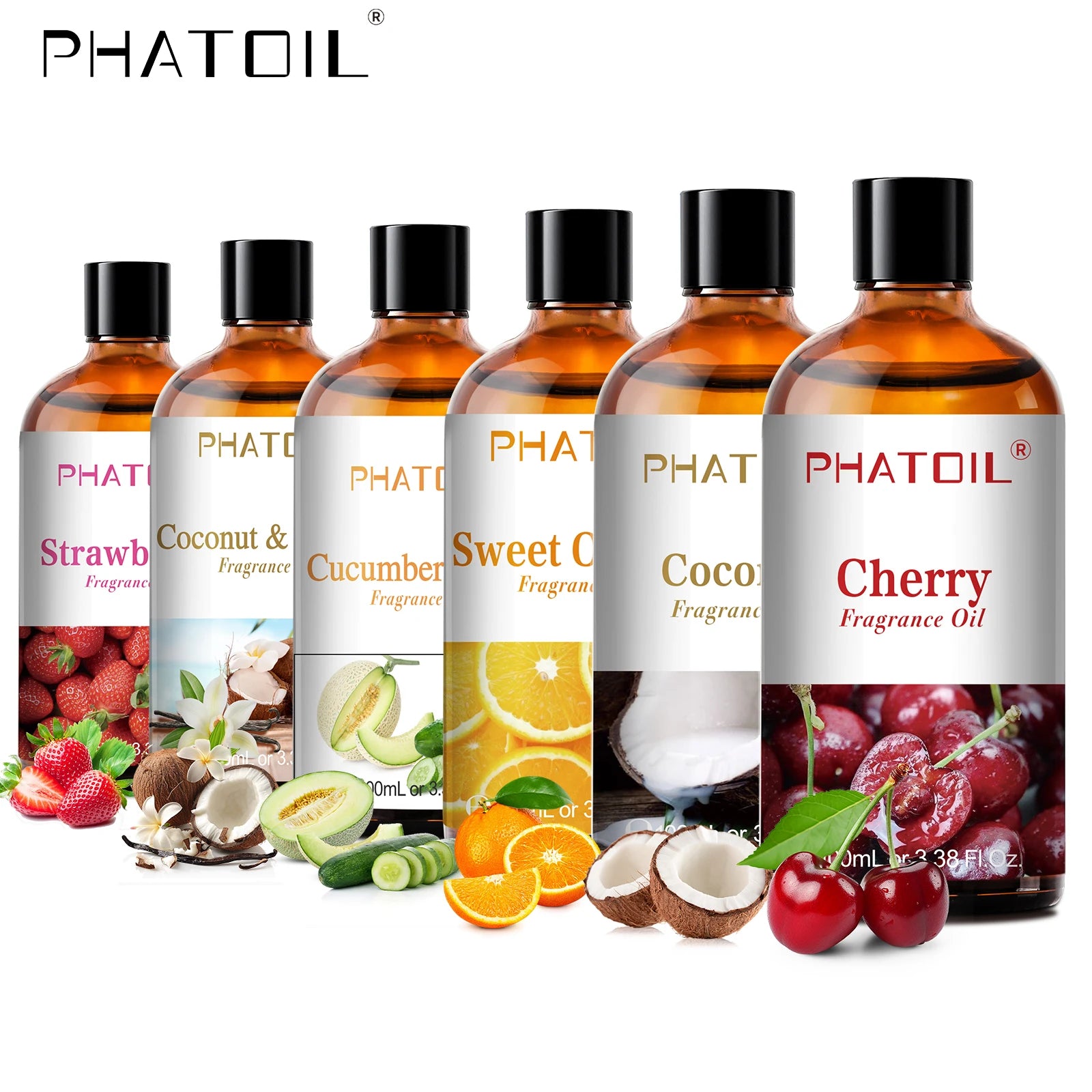 PHATOIL 100ml Fragrance Oils for Aromatherapy & Diffuser Strawberry Cherry Coconut & Vanilla Fragrance Oils For Candle Making