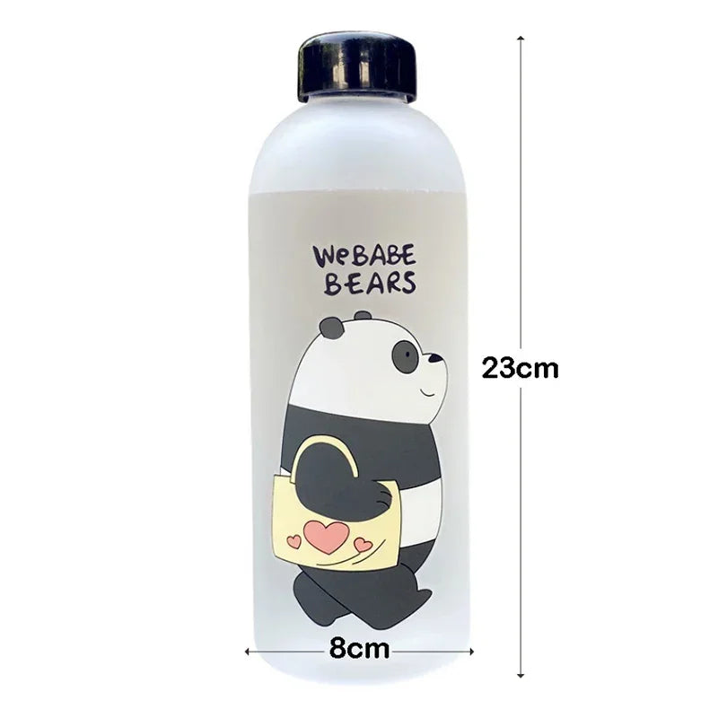 1000ml Water Bottles Cute Panda Bear Cup with Straw Transparent Cartoon Water Bottle Drinkware Frosted Leak-proof Protein Shaker