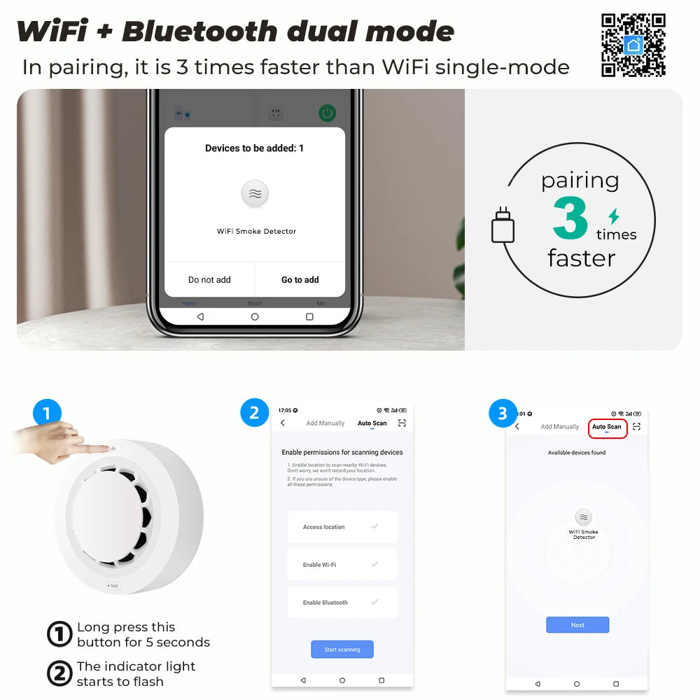 WiFi Smoke Sensor Tuya Smoke Detector Photoelectric Sensor Fire Alarm Home Kitchen Security System Work With Smart Life APP