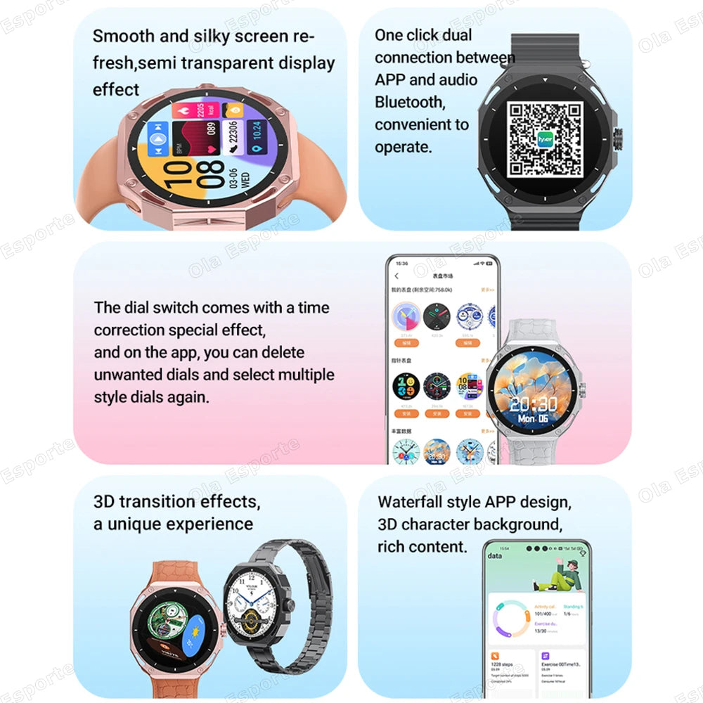 Smartwatch 1.52" AMOLED Screen GPS Track NFC Smart Wartch Waterproof Bluetooth Call Health Monitor Sports Men Women Holiday Gift
