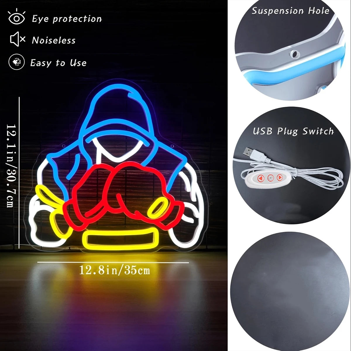 Boxing Neon Light USB Powered Dimmable LED Ambient Decorative Light Suitable for Gym Men's Casual Space Boxing Enthusiast Gift