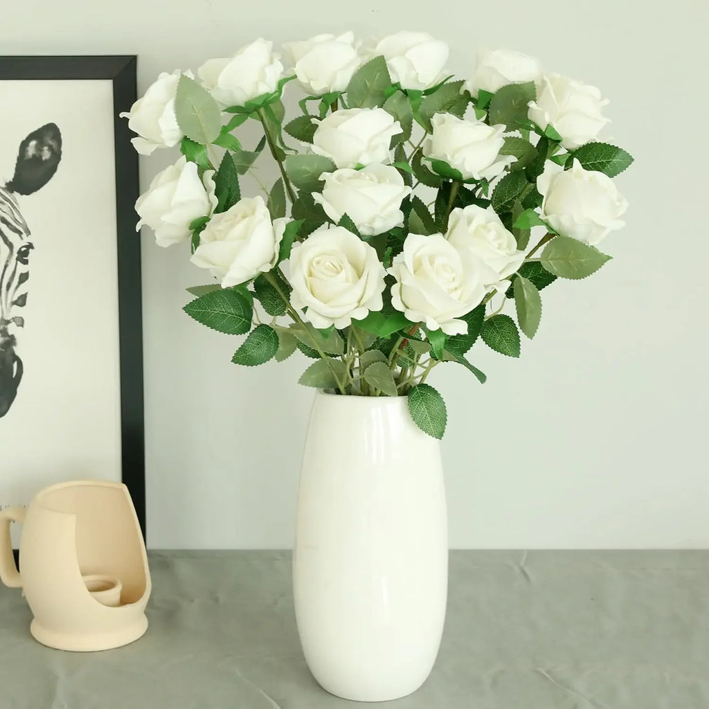 50 Pcs Velvet Rose Artificial Rose Flowers Real Touch Fake Roses Florals for Valentine's DIY Wedding Bouquet Party Home Decor