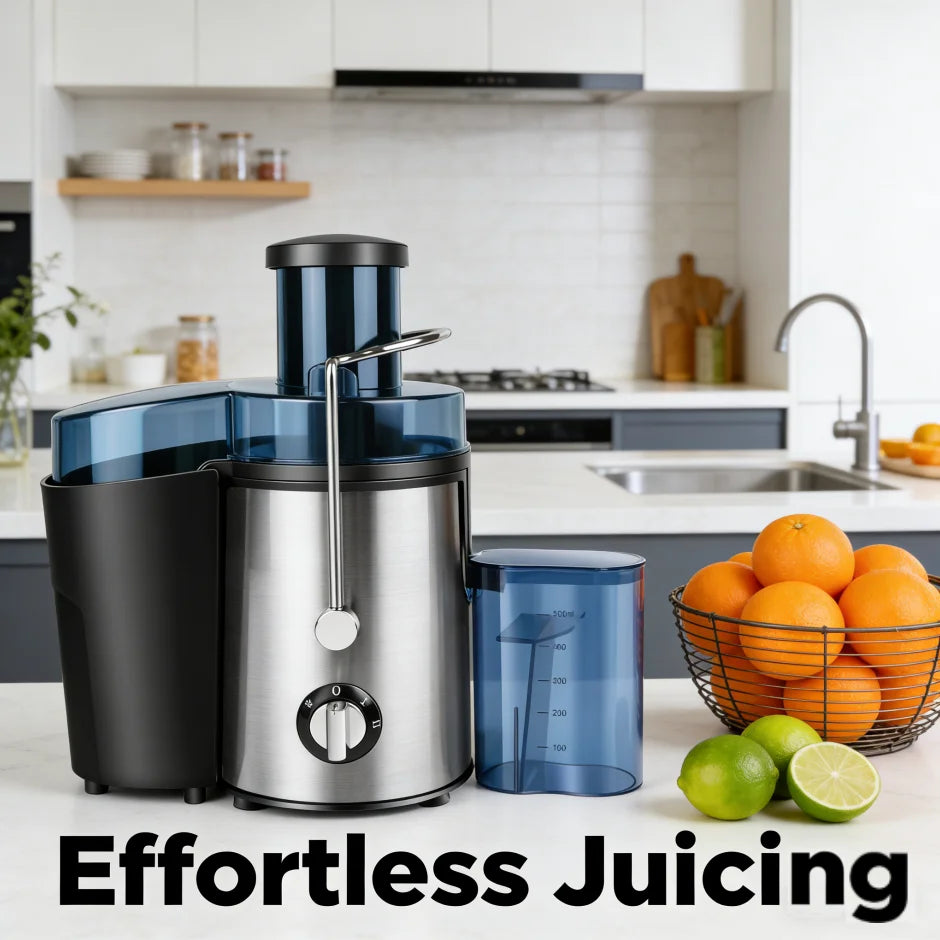 Stainless Steel Juicer Machine Fruit Vegetable Extractor 2 Speed Control Electric Juice Maker with 65mm Wide Feed Chute Easy Cleaning Detachable Parts for Home Kitchen Fresh Juice Orange Apple Carrot Celery