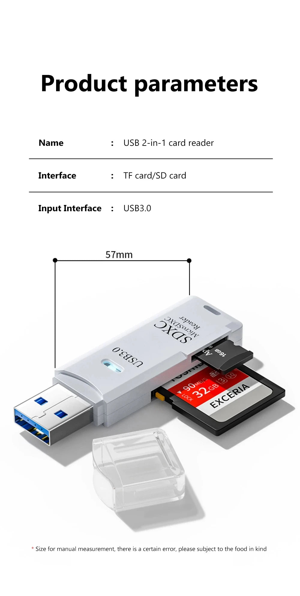 Tutew Multi Functional 2 In 1 High-speed USB 3.0/2.0 Card Reader Supports TF+SD Computer Tablet Camera Laptop Car Mounted