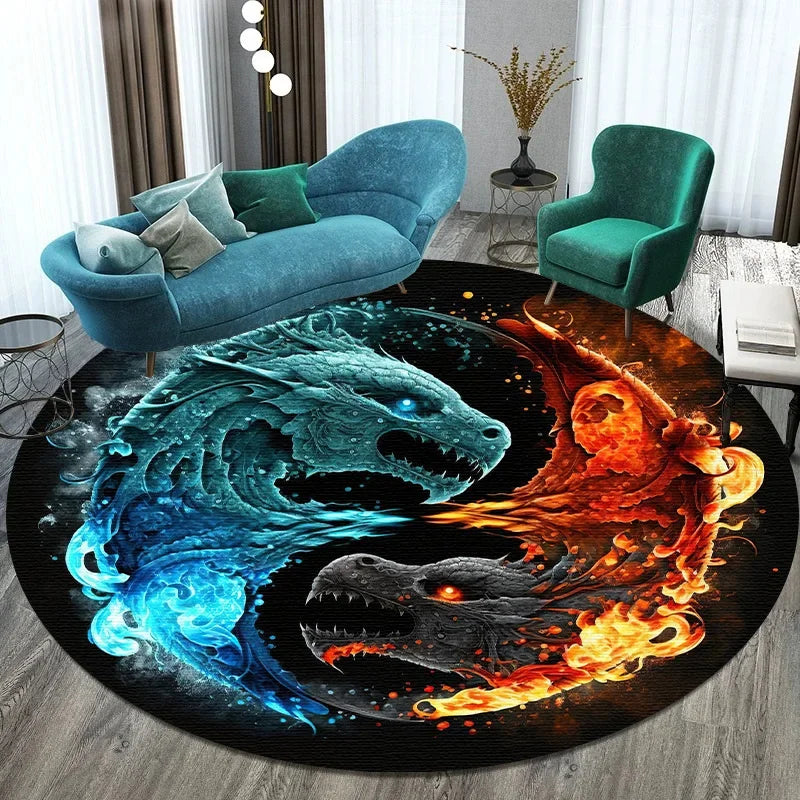 Large Round Carpet Rug Living Room Bedroom Decoration Anti Slip Tree of Life Mat Dragon Lion Tiger Yin Yang Tai Chi Carpet Rugs