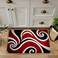 Red Pattern Kitchen Mat - Non-Slip Durable Polyester Rug for Porch Balcony Living Room, Modern Kitchen Floor Decor