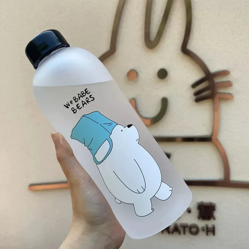 1000ml Water Bottles Cute Panda Bear Cup with Straw Transparent Cartoon Water Bottle Drinkware Frosted Leak-proof Protein Shaker