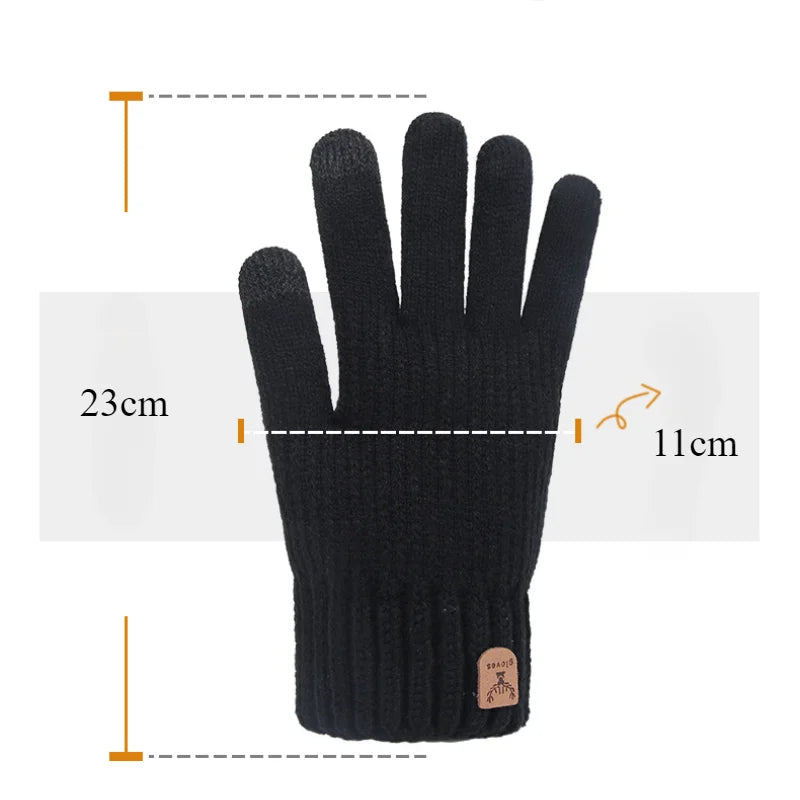 New Men's Warm Full Finger Gloves Winter Touchscreen Plus Fleece Gloves Men Women Thickening Wool Knitted Cycling Driving Gloves