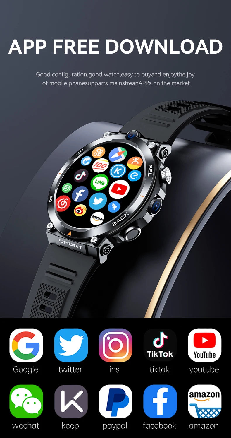Sport Smartwatch 256GB GPS Wifi Download APP Dual Camera Video Calls Supports Google Play Smart Watch 4G SIM Card For Men Women