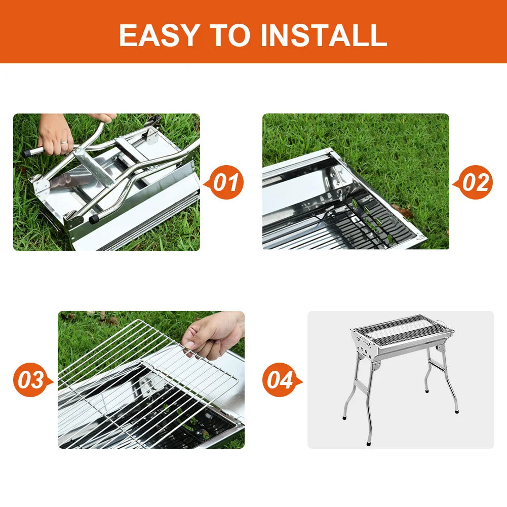 Portable Barbecue Grill Multi-Function Camping Stove with Stand with Storage Basket Charcoal Rack for Outdoor Camping Picnic