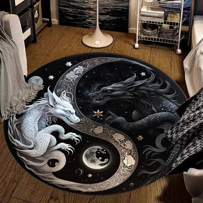 Large Round Carpet Rug Living Room Bedroom Decoration Anti Slip Tree of Life Mat Dragon Lion Tiger Yin Yang Tai Chi Carpet Rugs