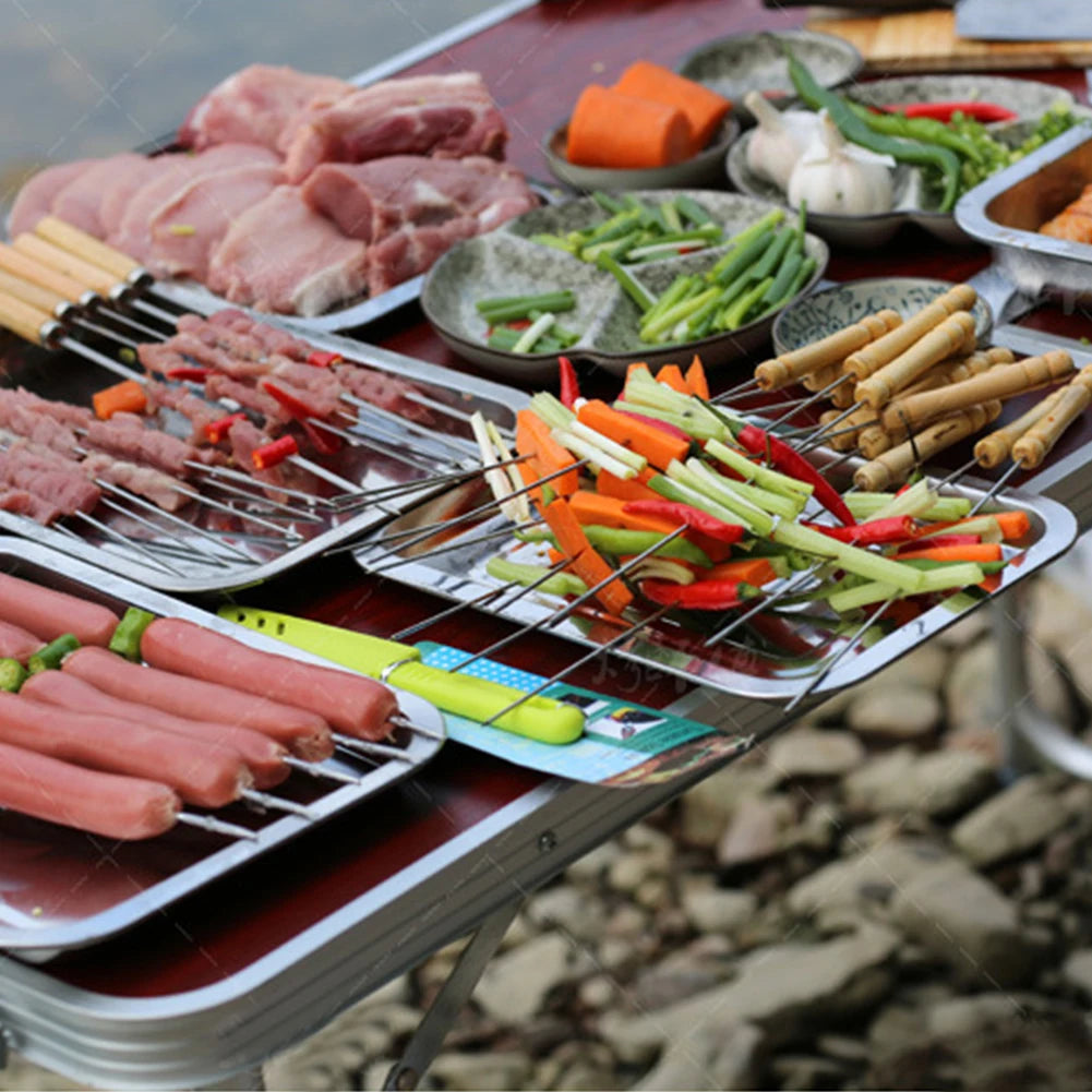 10Pcs Barbecue Skewer Reusable 8 Inch Shish Kebob Sticks with Wooden Handle for Shish Kebab Chicken Shrimp and Vegetables