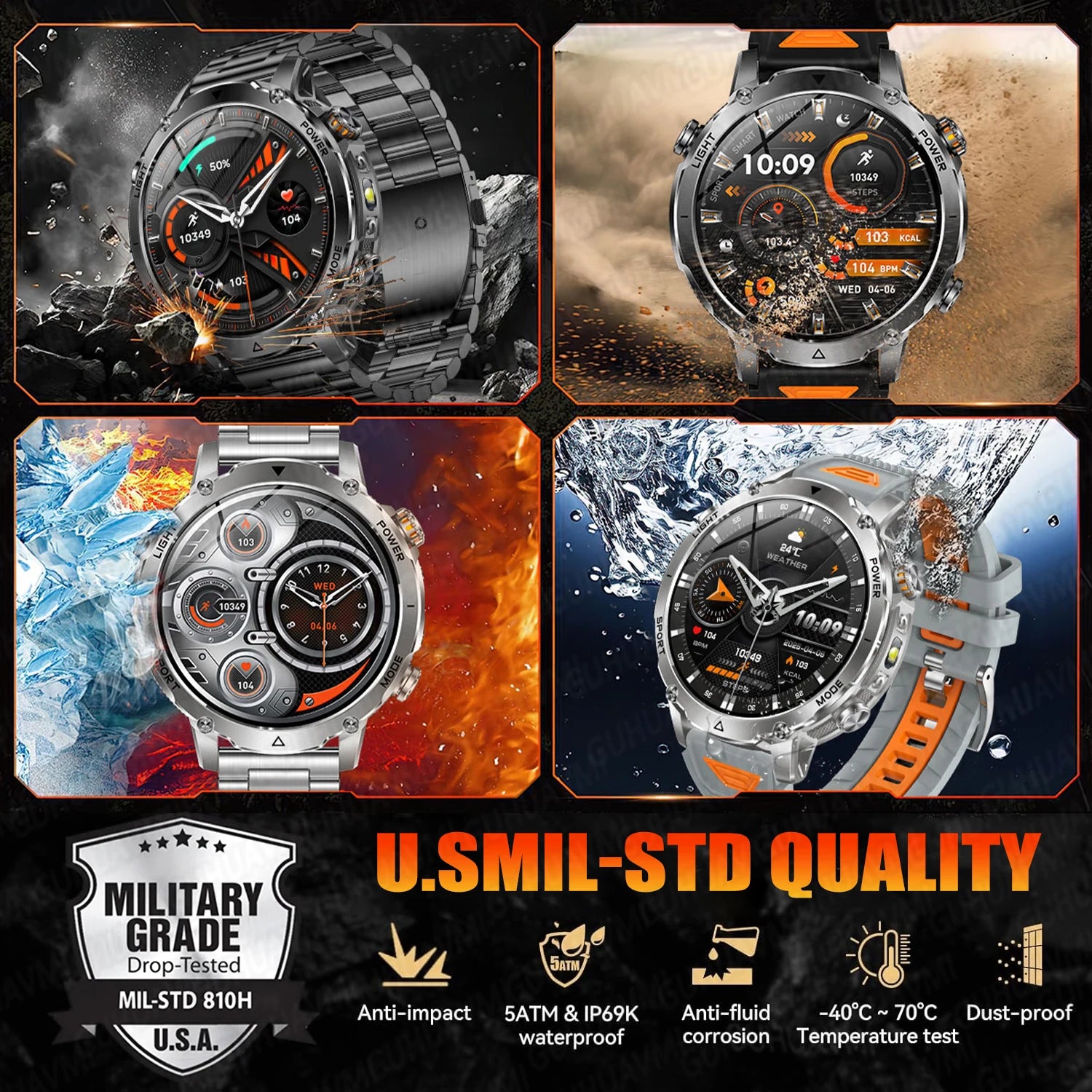 2026 Hot New 1400mAh Extra-Large Battery SmartWatch Men Military Outdoor SOS Flashlight  Waterproof Heart Rate Sports Smartwatch