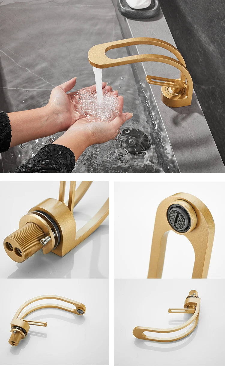 BAKALA Basin Faucet Modern Bathroom Mixer Tap Black/Gold Wash basin Faucet Single Handle Hot and Cold Waterfall Faucet
