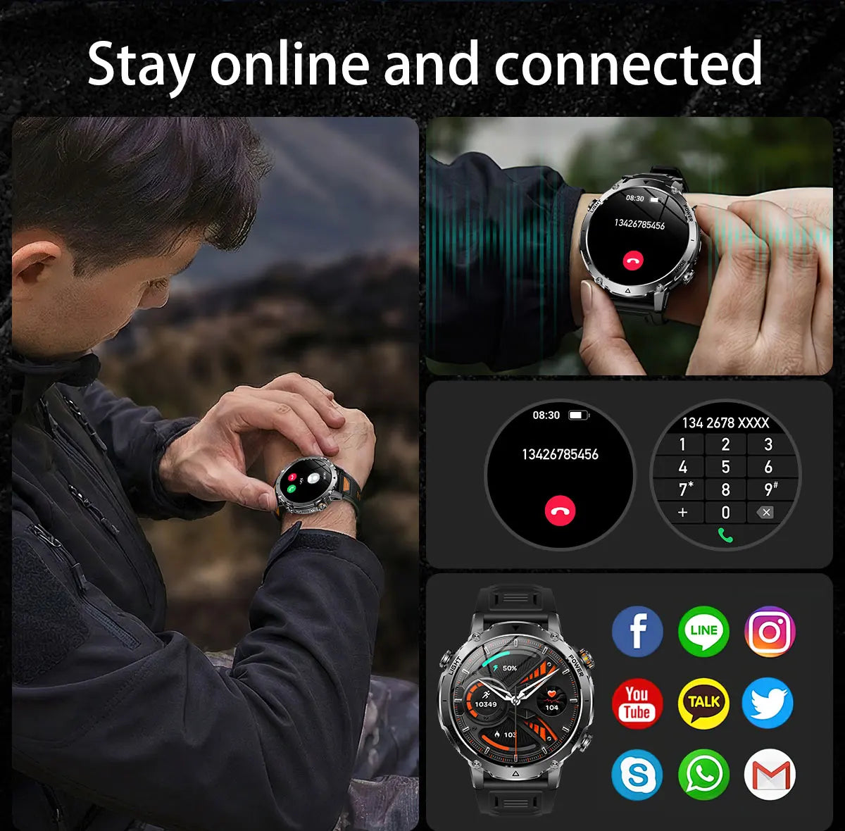 2026 Hot New 1400mAh Extra-Large Battery SmartWatch Men Military Outdoor SOS Flashlight  Waterproof Heart Rate Sports Smartwatch