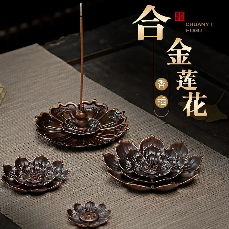 1PC Alloy Incense Burner Stick Holder Plate Buddhism Lotus Censer Bronze Nasturtium Incense Burner
