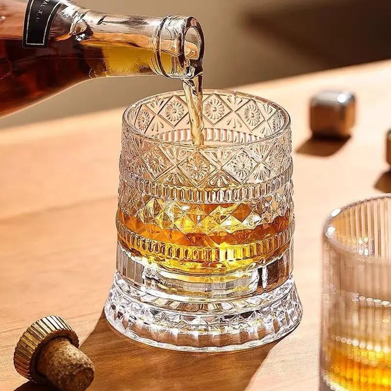 1set 260ML Rotating Whiskey Glass Creative Crystal Premium Beer Cup Str Relief Liquor Cup With Base Straight Drink Mold Wine Gla