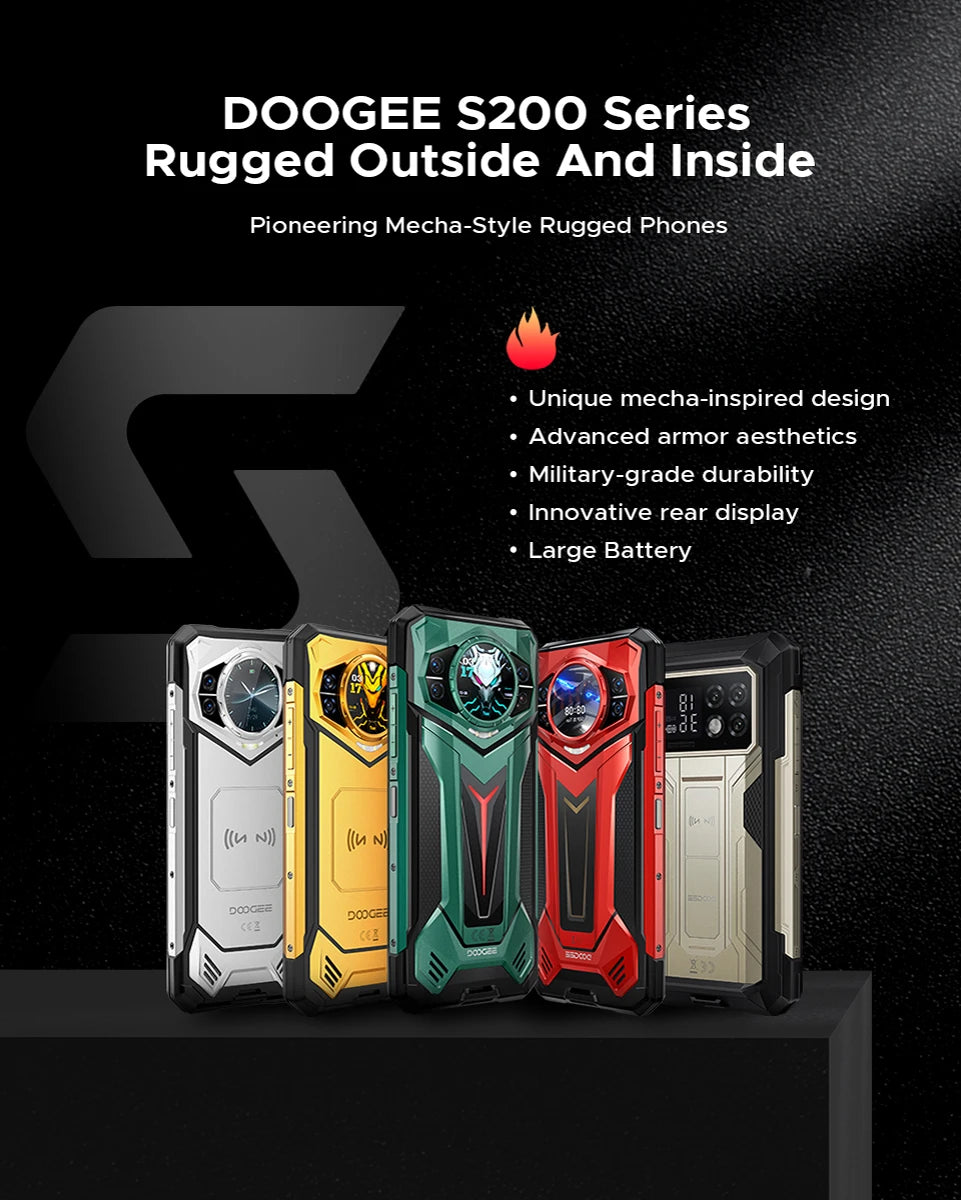 DOOGEE S200 Ultra 5G Rugged Phone 48GB+1TB Dimensity 7400 11000mAh Battery 66W 6.72” FHD+120Hz Breathing Light NFC Smartphone