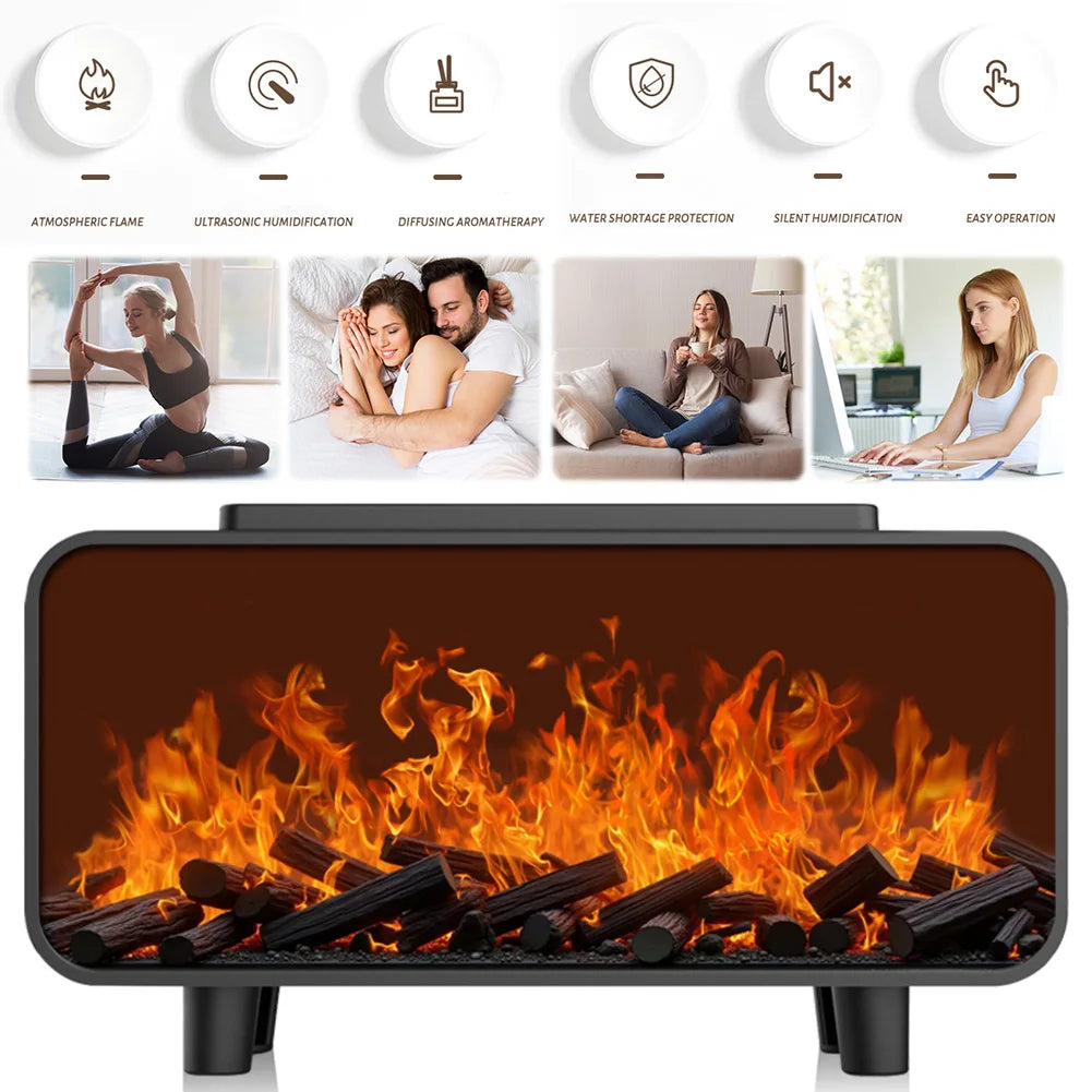 7 Colors Fire Aroma Diffuser Humidifier Mute Work for Home Office Yoga (Black)