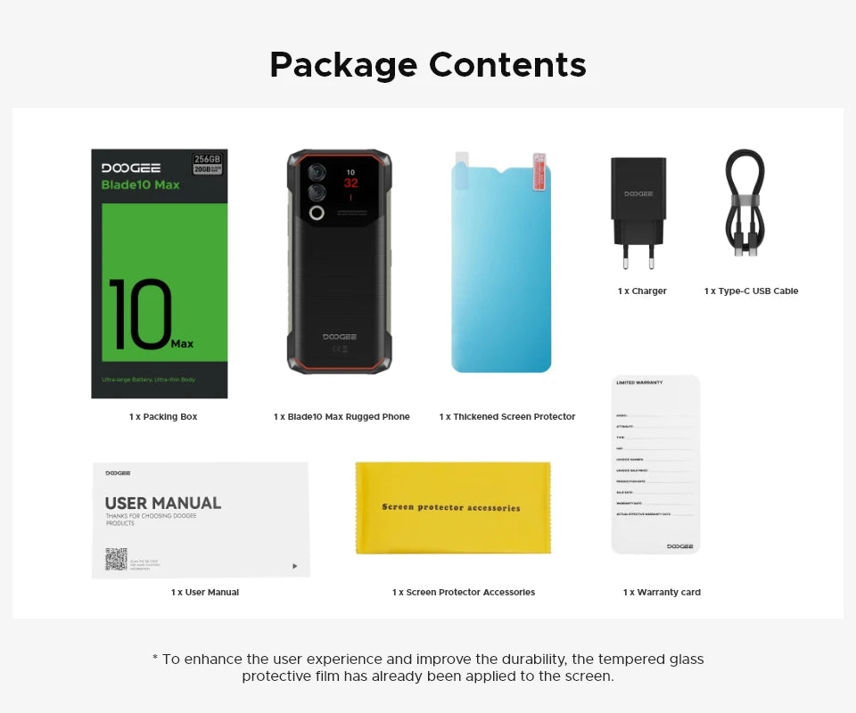DOOGEE Blade10 Max Rugged Phone 6.56" 90Hz IPS Display 10300mAh Battery Phone 8GB 256GB 1.54" Rear Display 50MP AI Main Camera