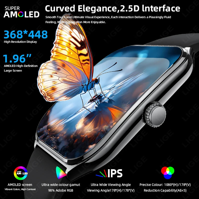 New Ultra Thin Smart Watch Men 1.96" AMOLED 360*360 HD Pixel Display Always Show Time Call Reminder Smartwatch For Android IOS