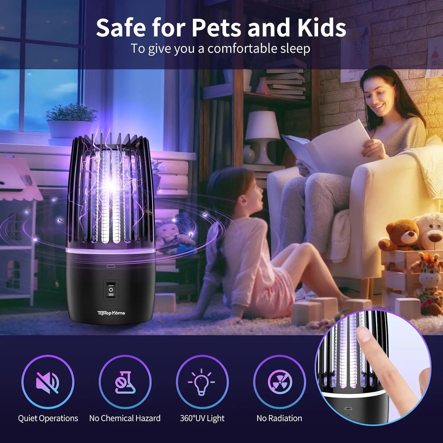 2 in 1 Electric Fly Catcher USB Rechargeable Portable Bug Zapper with Night Light 360° Attract for Indoor Outdoor Trip Camping
