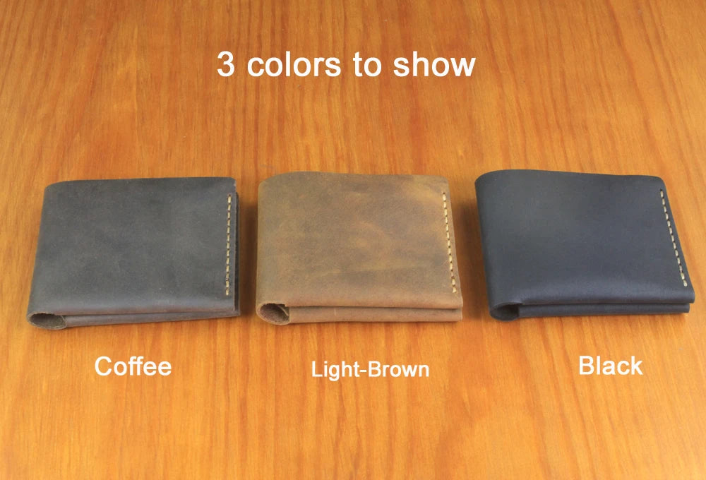 Luxury Handmade Genuine Leather Men Wallet Bifold Purse Male Wallets Short Money Clip Vintage Leather Money Bag with zip pocket
