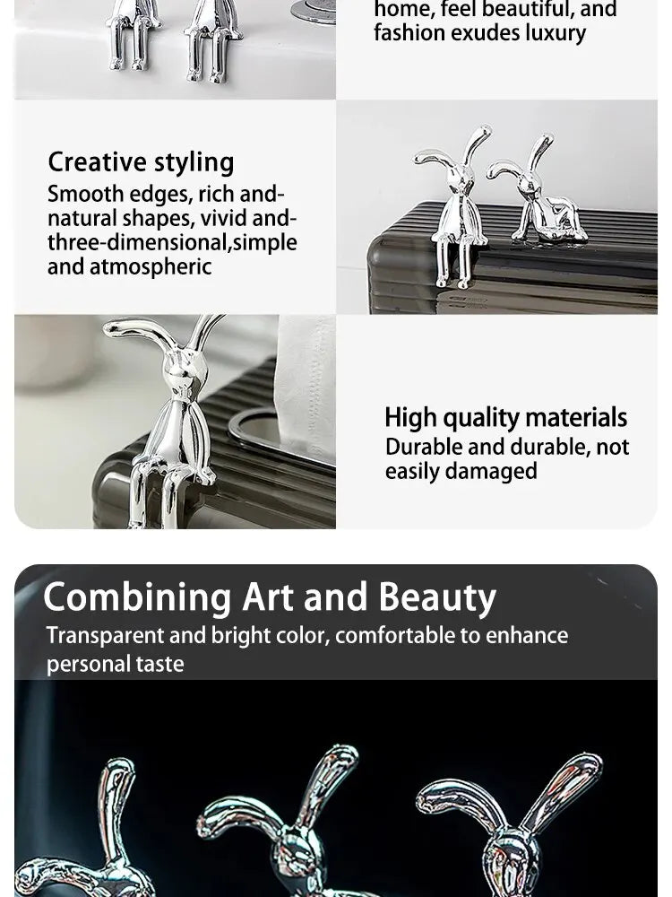 2PC Long-Eared Rabbit Double Statue Cartoon Decoration Accessories Living Room Bedroom Car Decoration Desktop Decorative Ornamet