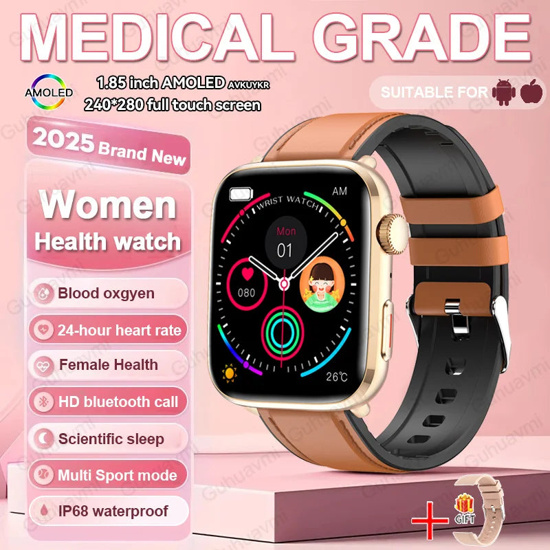 2026 Smart Watch 24/7 Women Health Full Touch Screen BT Call Waterproof Watch Sports Fitness Tracker Health Smartwatch Lady Gift