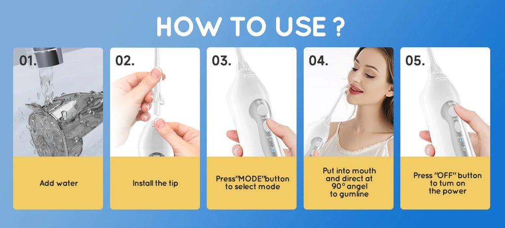 D52 Portable Cordless Water Flosser USB Rechargeable Water Jet Floss Tooth Pick 4 Jet Tip 300ml 3 Modes Teeth Clean for Travel