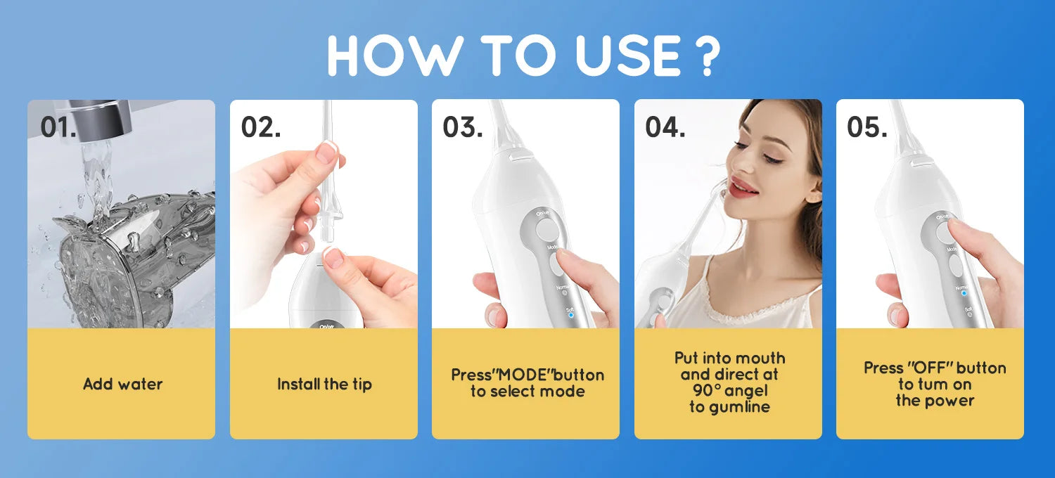 D52 Portable Cordless Water Flosser USB Rechargeable Water Jet Floss Tooth Pick 4 Jet Tip 300ml 3 Modes Teeth Clean for Travel