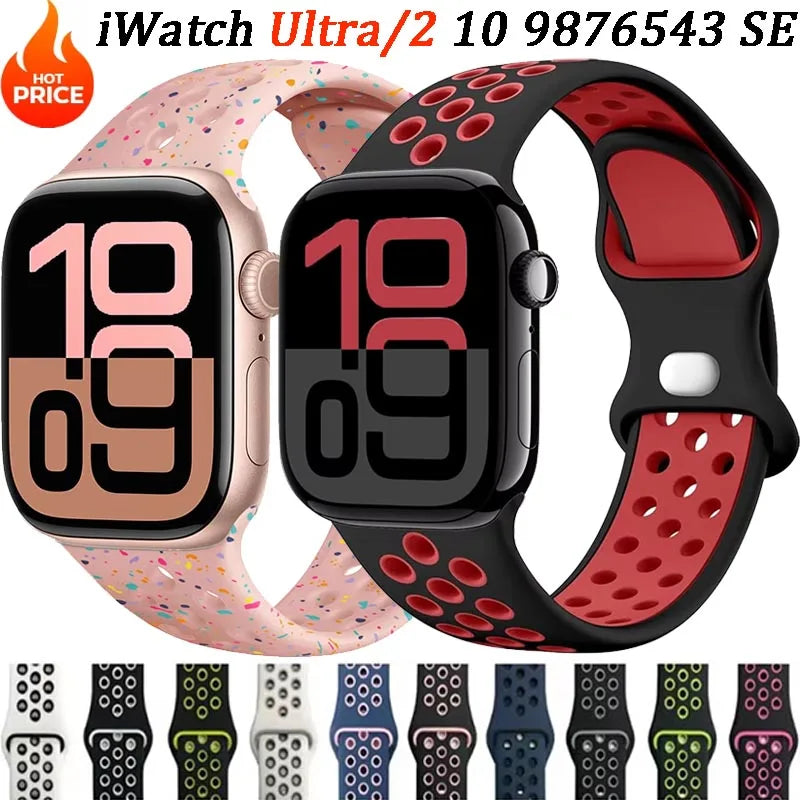 Silicone Strap For Apple Watch Ultra3 49mm 11 10 9 8 7 46mm 45mm 42mm 41mm Breathable Bracelet band iWatch 6 5 SE 44mm 41mm 40mm