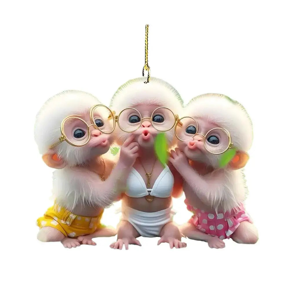 2D Acrylic Monkey Pendant Personalized Decor Pendant Christmas Monkey Pendant Acrylic Ornament For Car Cartoon Xmas Tree Decor
