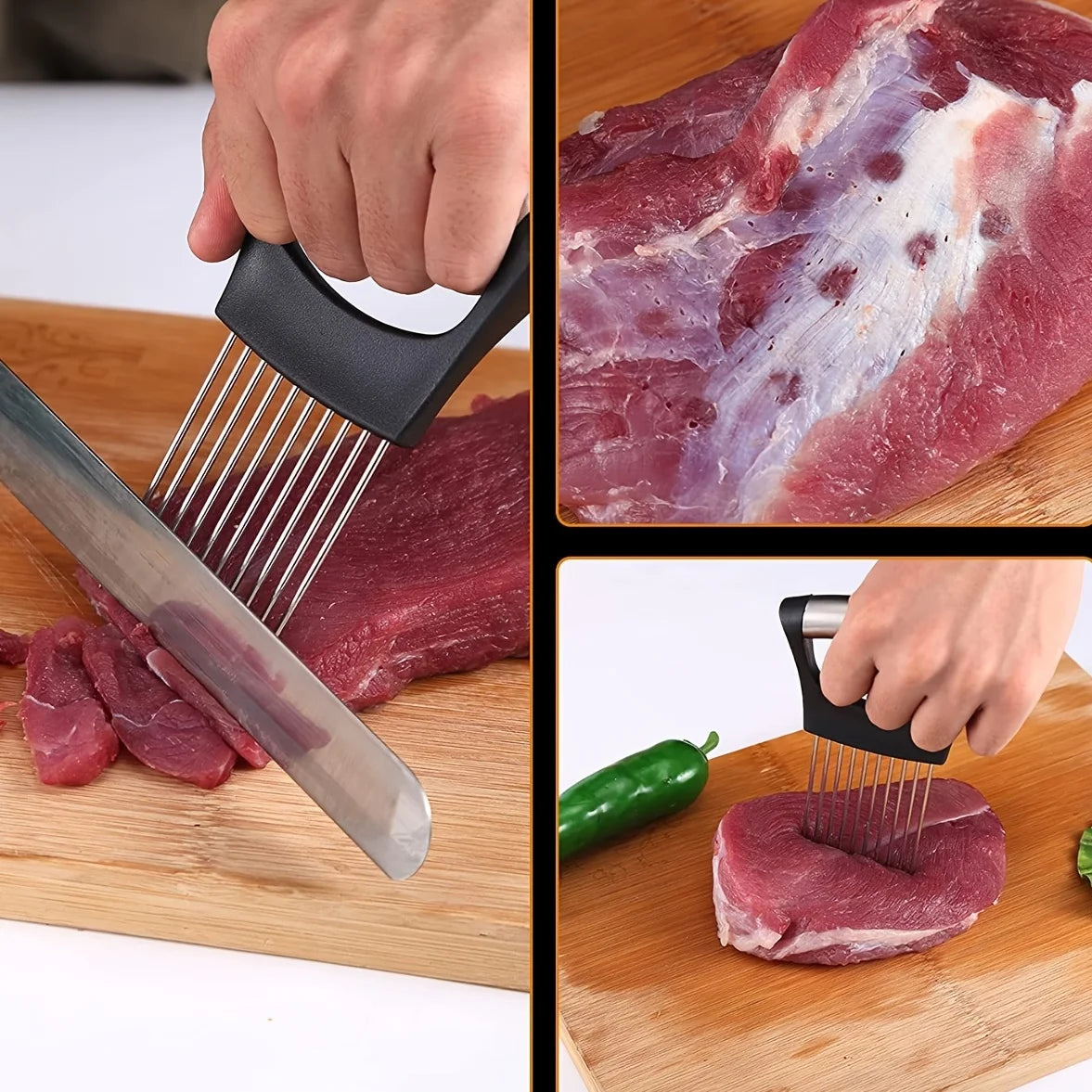 1pc Stainless Steel Onion Slicer Holder, Multipurpose Meat Tenderizers, Vegetable Potato Tomato Lemon Cutting Tool, Full Grip Ha