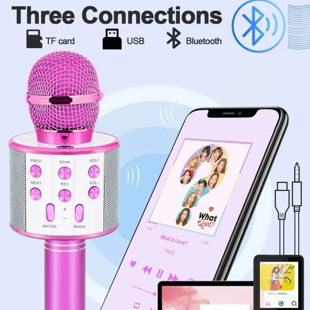 Wireless Karaoke Microphone , Bluetooth Speaker, Multi-Function Controls 5-In-1  Handheld Mic  For Party, Great Birthday Gift