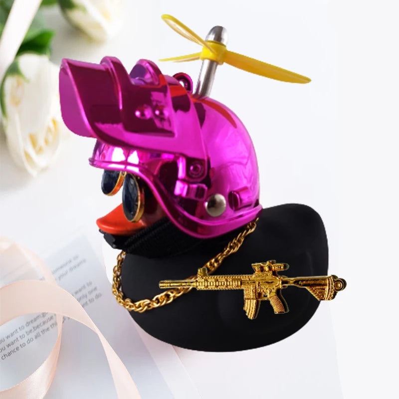 Broken Wind Rubber Duck Motor Accessories Yellow Duck with Helmet Auto Car Accessories Duck In The Car Car Interior Decoration