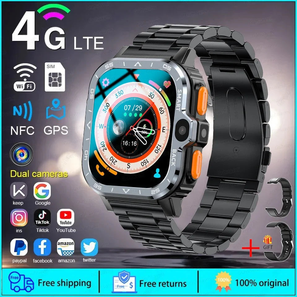 4G/5G SIM Card Wifi Smart Watch 64GB Large Memory APP Download 200W+800W HD Dual Camera Video Call Global Version Smartwatch Men