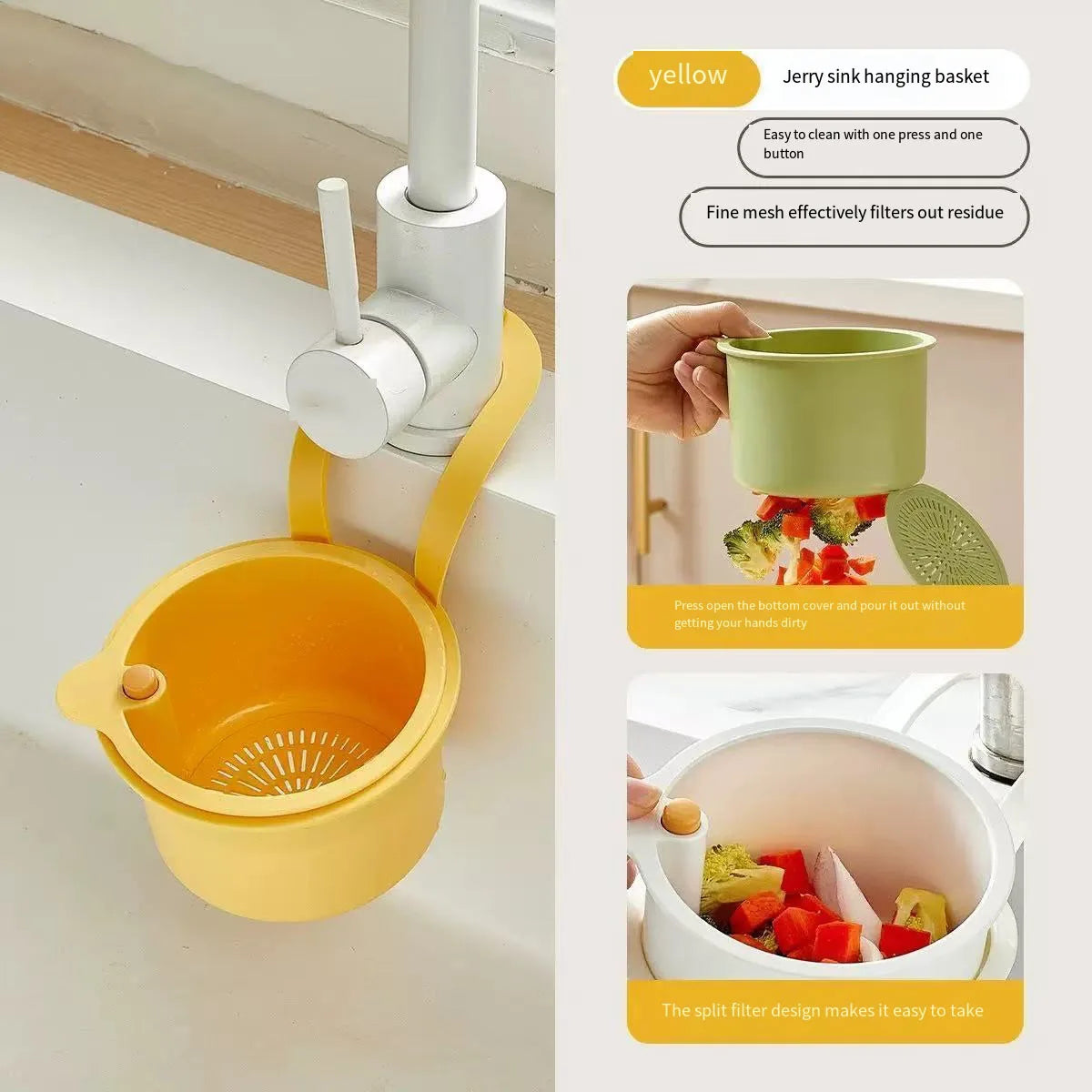 Creative Kitchen Sink Hanging Strainer Basket Detachable Openable Bottom Cover Kitchen Garbage Filter Quickly Drain Clean Rack