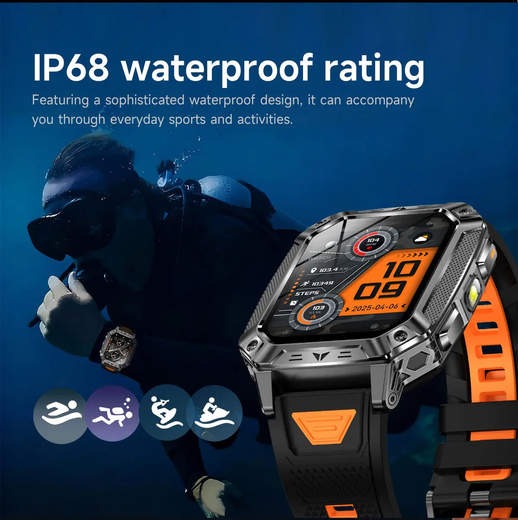 2026 New Military Grade 1400mAh Battery Smart Watch GPS Tracks 5ATMWaterproof Flashlight Heart Rate 2.1" Durable Smartwatch Men