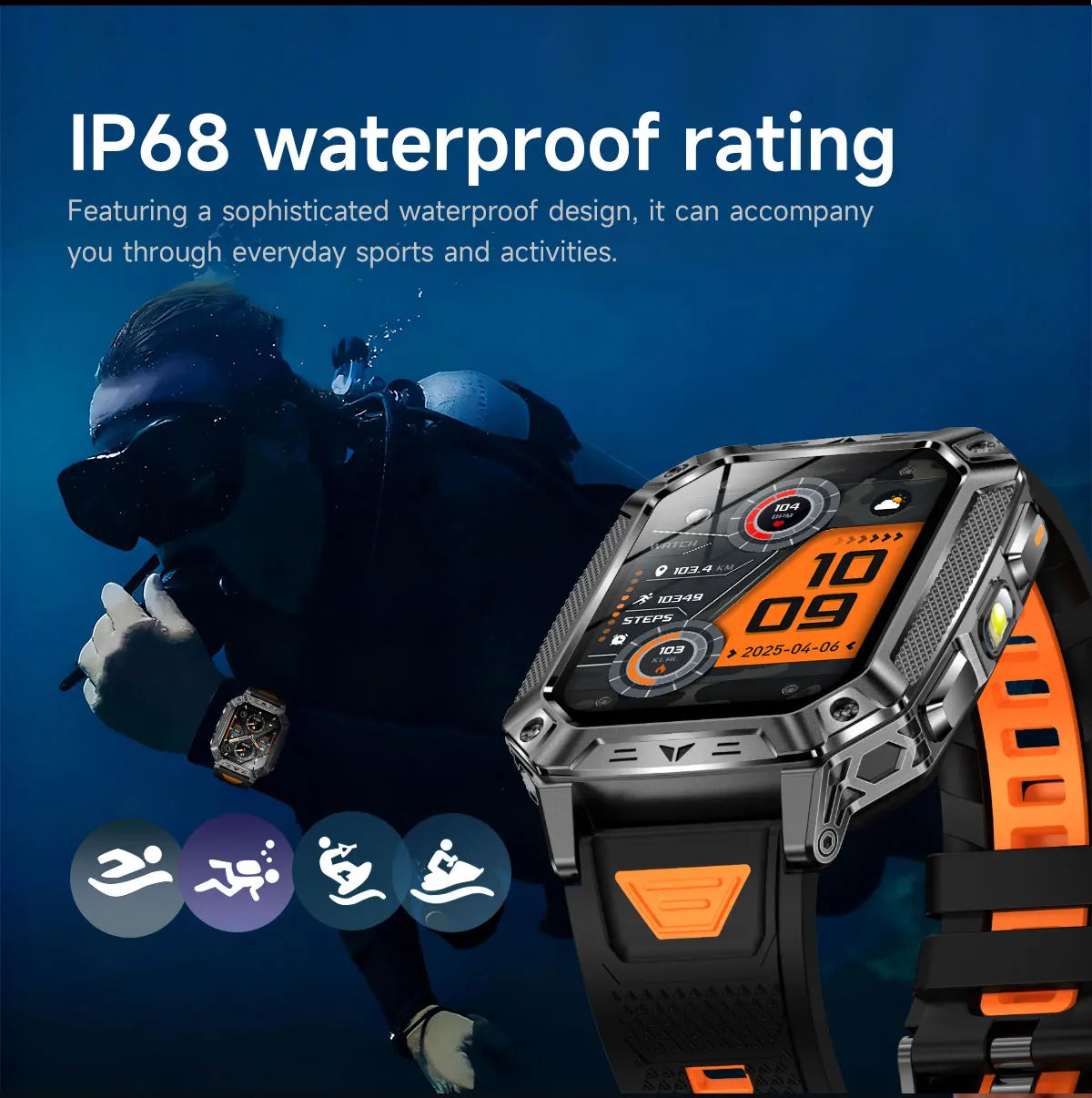 2026 New Military Grade 1400mAh Battery Smart Watch GPS Tracks 5ATMWaterproof Flashlight Heart Rate 2.1" Durable Smartwatch Men