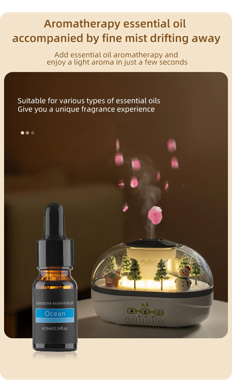 Snowman Landscape Aroma Humidifier with Colorful Light Essential Oil Diffuser Ultrasonic Raindrop Air Humidifier for Home Office