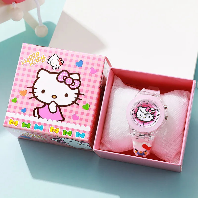 Cartoon Mickey Flash Light Girls Watches with Box Silicone Strap Spiderman Children Watches Kids Student Clock reloj infantil