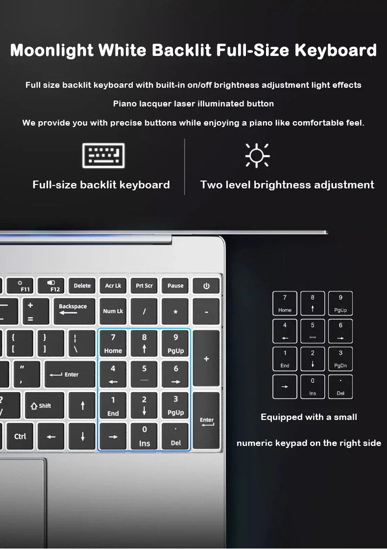 Ultra Slim Laptop 14.1" 16GB RAM 2TB SSD Notebook Windows 11 Pro 1920*1080 Display Office Study Computer PC Intel N3700