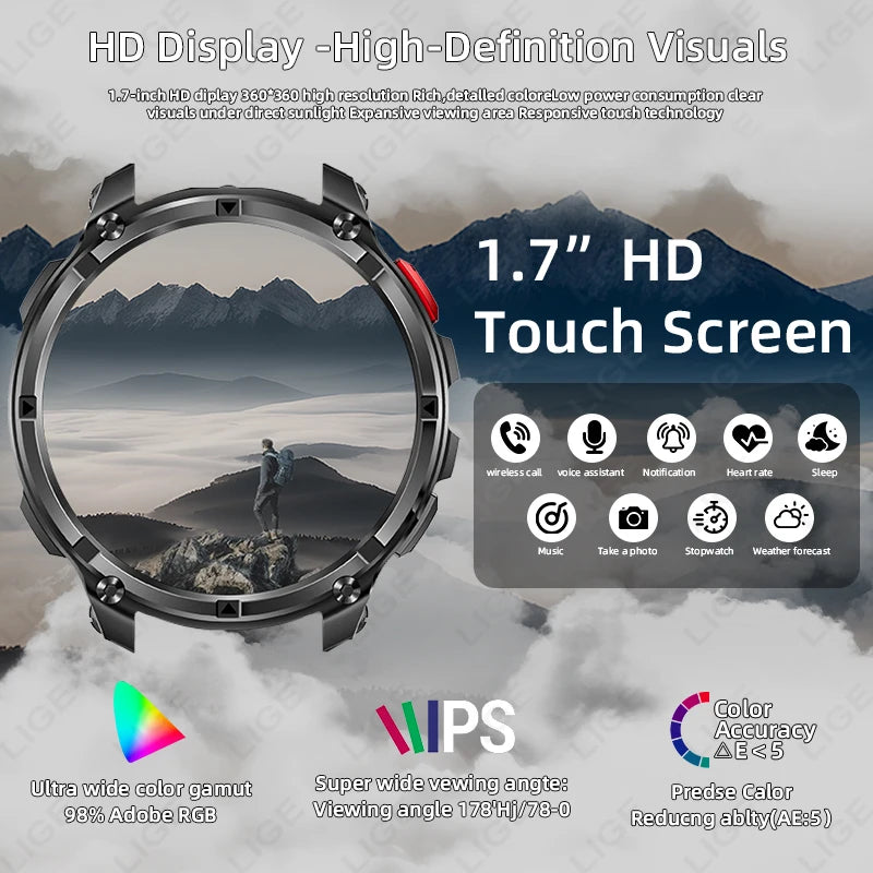 LIGE Outdoor Sports Smart Watch Men HD Screen 1100mAh Large Battery Long Standby Time Bluetooth Call IP68 Waterproof Smartwatch