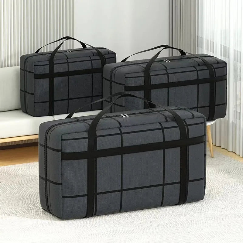Large Capacity Portable Folding Duffel Bag Hand-Held Clothing Storage with Double Zipper Padded Wardrobe Organizer for Moving
