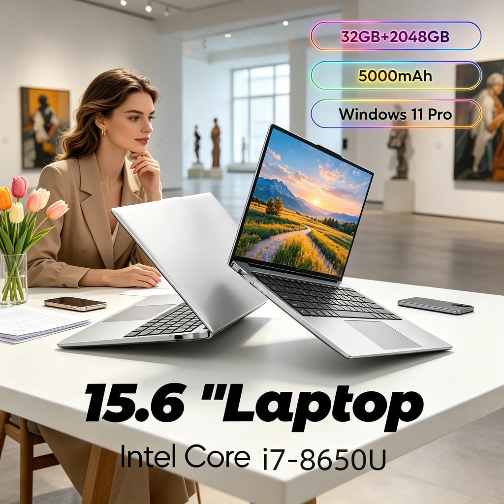 Durable 15.6 Inch Business Laptop Core I7-8650U Large 32GB Memory 2TB High Speed SSD Lightweight Travel Computer