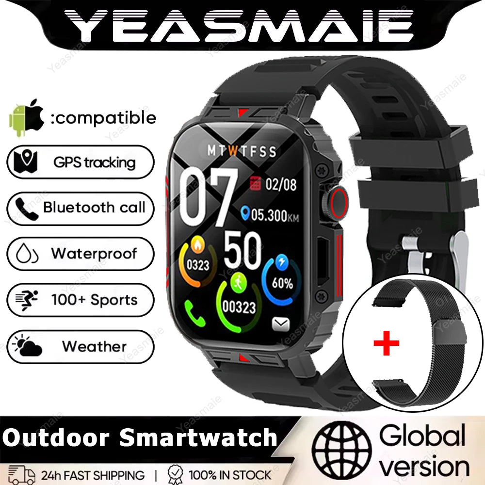 2025 New Rugged Military Sports Smart Watch 1.95 inch 300mAH Bluetooth Fitness Tracker reloj hombre Smarthwhatch For Android IOS