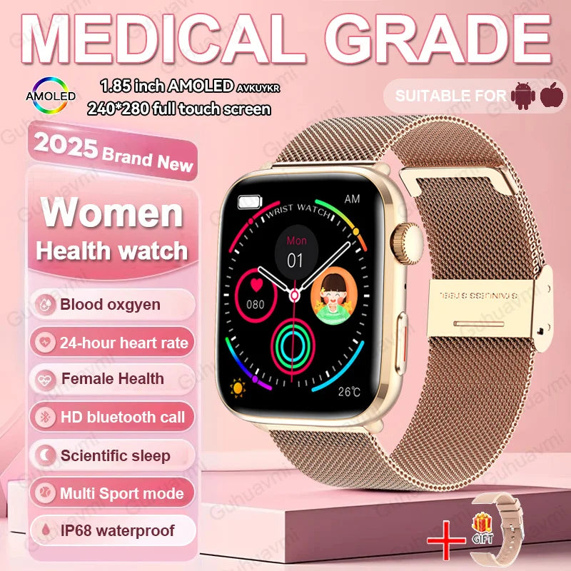 2026 Smart Watch 24/7 Women Health Full Touch Screen BT Call Waterproof Watch Sports Fitness Tracker Health Smartwatch Lady Gift