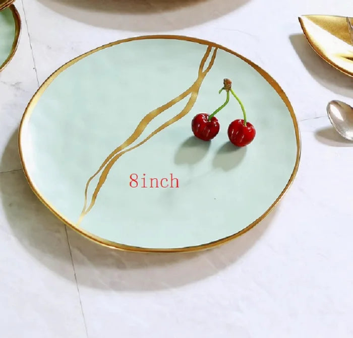 European style gold-plated ceramic Western food plate, hotel Western restaurant, home fruit pastry plate